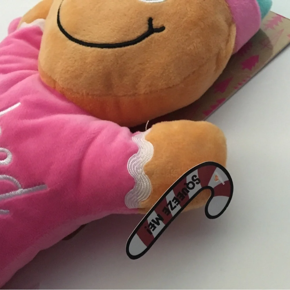 NEW Dog Toy Pink Plush Gingerbread Man Squeaker Christmas Baking Theme “#Baked”